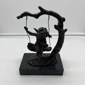Auguste Moreau Art Nouveau Bronze Cherub Fairy On Swing Sculpture Andrea Sadek